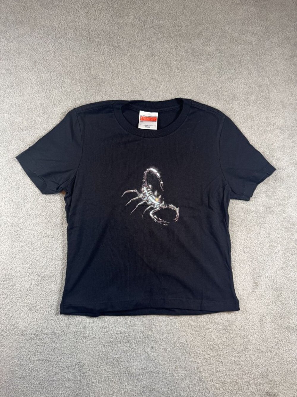 24Hr Laundry Womens Black Scorpion Graphic T-Shirt - Casual Crewneck Short Sleev